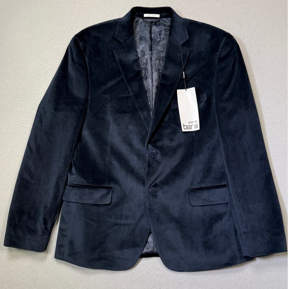 Bar III Men's Slim-Fit Velvet Sport Coat Navy 42S $295